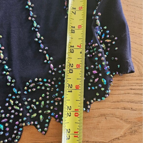Navy Embellished Scoop Neck Blouse Cap Sleeve Lightweight Top Women’s Large L - Picture 6 of 6